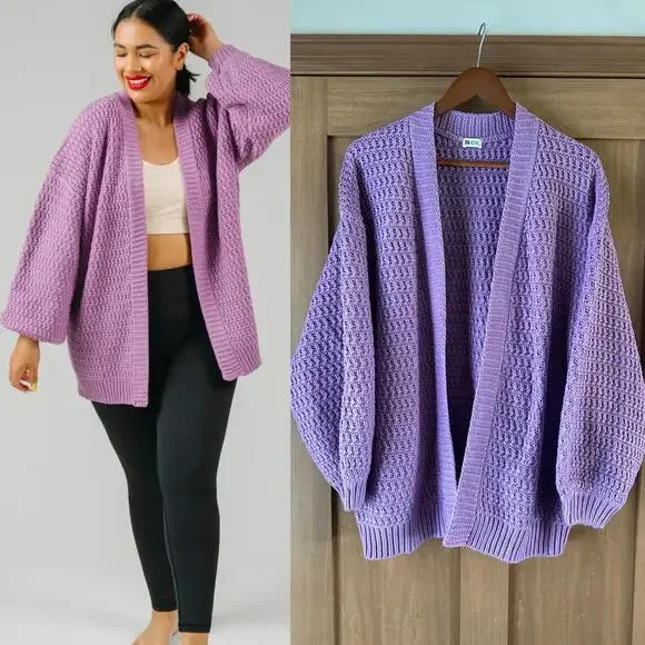 Zyia Active Lilac Petra Chunky Knit Cardigan Puff Sleeves Women’s size Small - Picture 1 of 15